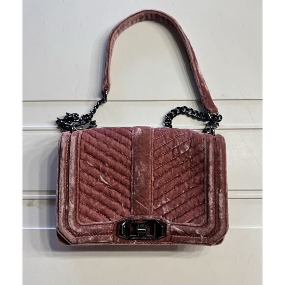 Rebecca Minkoff Handbags - Rebecca Minkoff Pink Love Velvet Chevron Crossbody Bag Chain